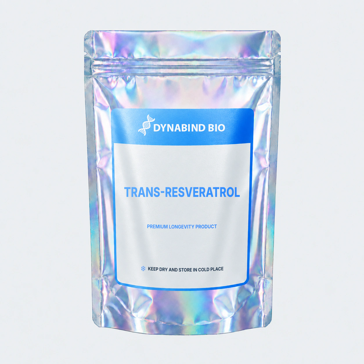 Trans-Resveratrol supplement pouch for sirtuin signalling, vascular and antioxidant research by DynaBind Bio